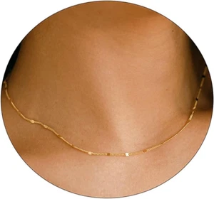 14K Gold Silver Plated Satellite Choker Necklace Dot Snake Coin Chain - Picture 1 of 12