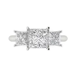 Bague promesse anniversaire mariage 3 pierres princesse 3,1 carats or 14 carats - Photo 1 sur 11