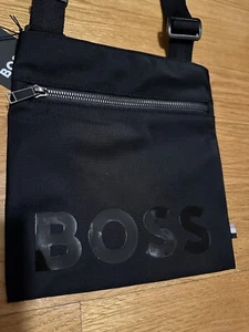 NEW BOSS ENVELOPE BAG GLOSSY LOGO PRINTED BLACK CROSSBODY  8.75'' x 8.25'' - Picture 1 of 6