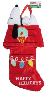 Snoopy Christmas Peanuts Santa Stocking Red 3D Plush Happy Holidays Dog House - Picture 1 of 3