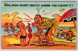 Show Daddy Exactly Where You Found It! Boy With Bra,1955 Comic Postcard, NOS - Picture 1 of 2