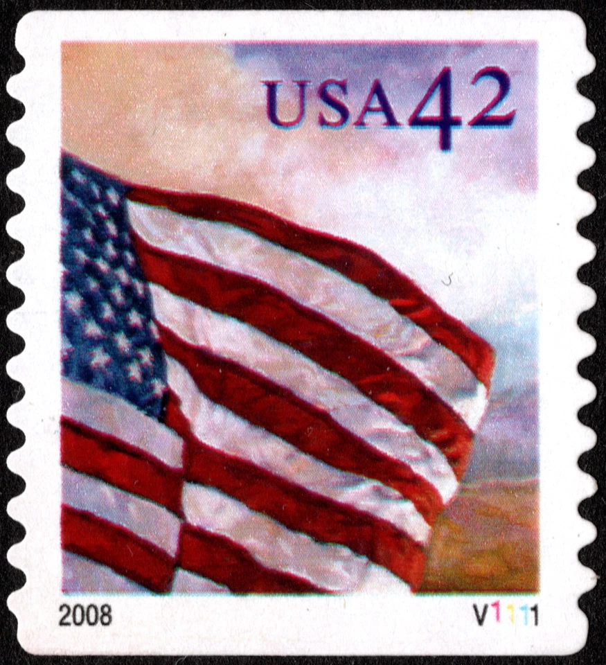 US Stamp Scott # 4246 Plate Number V1111 Coil Single - 42 Cents American Flag - Image 1 of 1