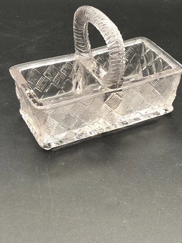 Vintage Miniature Clear Glass Basket Trinket Box Planter Fairy Garden Decor Cover