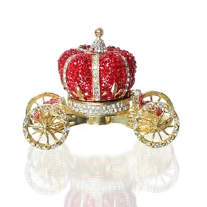 Red Crown Car Trinket Box Hinged Rhinestone Jeweled Colorful Enamel Ring Box - Picture 1 of 6