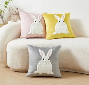 Luxury Plush Embroidered Easter Bunny Cushion Cover Spring Home Decor - Picture 1 of 12