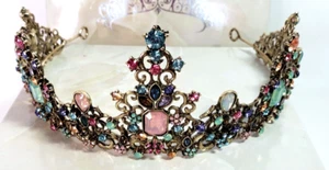 Crystal Crown Tiara Multicolor Princess Queen Bride Pageant Wedding Head Piece - Picture 1 of 13