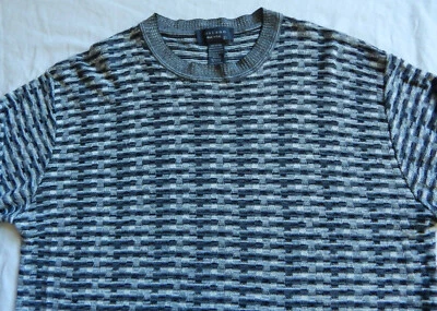 Black Gray White Striped Crewneck Sweater - Large Mens Cotton Toscano Vtg Italy - Image 1 of 4