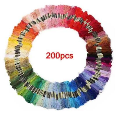 200pcs Mix Colors Cross Stitch Cotton Sewing Skeins Embroidery Thread Floss Sets - Image 1 of 4