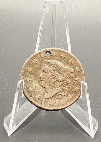 United States 1816 Coronet Head Large Cent Sharp Details Full Liberty Holed Cover