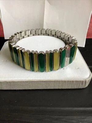 Swatch Stainless Steel And Two-Tone Resin Stones Green And Yellow Bracelet Heavy - Image 1 of 4