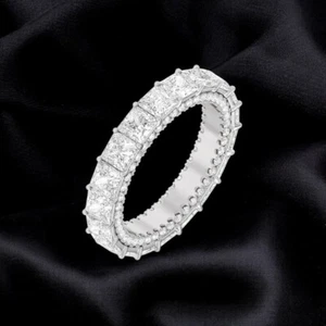 Platinum 950 Princess Cut Lab Grown Diamond Wedding Eternity Band 4.1MM 6 Ct - Picture 1 of 10