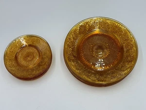 Daisy Amber by Indiana Glass Set of 7 Dinner Plates and Bread & Butter Plate - Picture 1 of 7