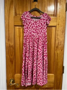 Posh Peanut Girls Bamboo Cheetah Print Pink Pleated Dress Size 9 Years Old - Picture 1 of 3