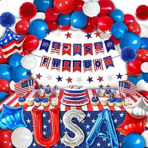 Party Spot 103 pcs Red White and Blue Decorations Independence Day Decoration... - Picture 1 of 9