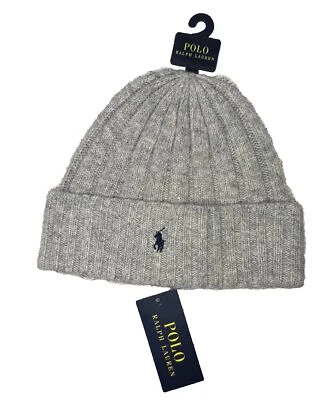 Polo Ralph Lauren Wool Beanie Knit Hat Charcoal Gray Ribbed Cuffed Skull Cap NWT - Image 1 of 4