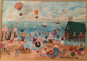 Charles Fazzino Coney Island original watercolor signed 1982 Free Shipping - Picture 1 of 8