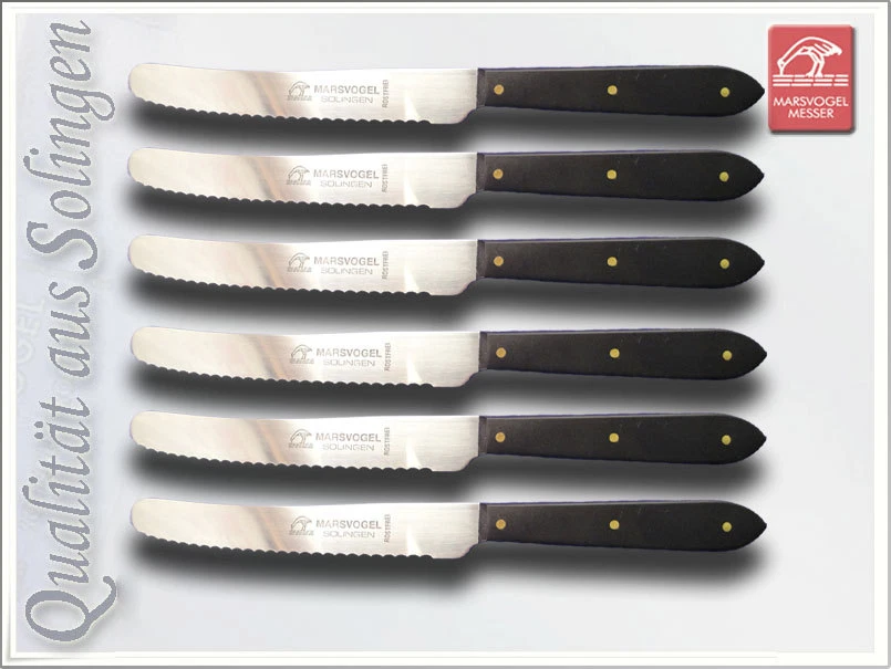 6xTafelmesser Wellenschliff POM Griffschalen schwarz Solingen.  - Bild 1 von 1