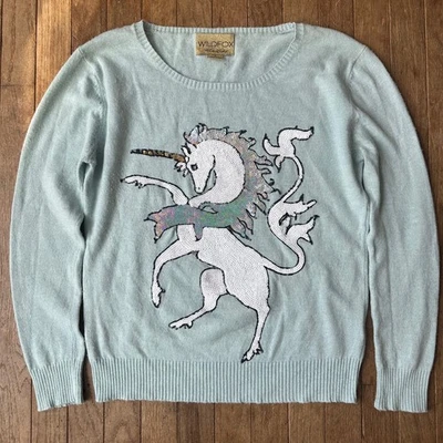 Wildfox White Label Light Blue Unicorn Fairy Sequin Sweater Size S READ - Image 1 of 4