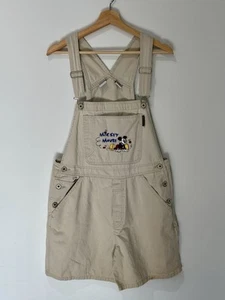 Vintage Disney Mickey Mouse Overalls Bib Womens Medium Khaki Shorts Y2K 90s - Picture 1 of 12