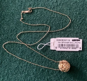10k Gold, Spinner Ball/Rope Necklace Chain Pendant w Tag, 2.8 Grams - Picture 1 of 12