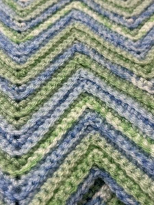 Coperta neonato uncinetto blu verde bianco afgano dolci sogni culla 30 x 24" fatta a mano - Foto 1 di 5