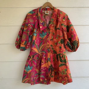 Vestido Farm Rio Anthropologie Mini Naranja Rojo Rosa Talla Cuello Pequeño - Imagen 1 de 9