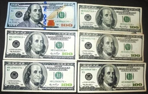 6 Lot $100 * Star * Dollar Notes Bills 1996, 1996, 2006, 2006, 2006, 2009A - Picture 1 of 8