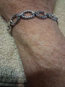 Bracciale 7,25 pollici Bali Legacy argento sterling 925 ciottoli ovale a levetta (1085) - Foto 1 di 5