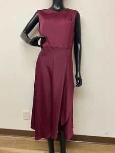 DKNY Women's Maroon Sleeveless Asymmetric Neck Faux Wrap Midi Dress Size 8 NWT - Picture 1 of 5