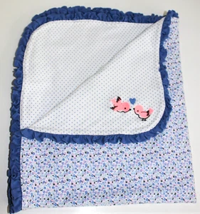 Carter's Just One You Pink Birds Blue Floral Ruffle Polka Dot Blanket 25"x29" - Picture 1 of 4