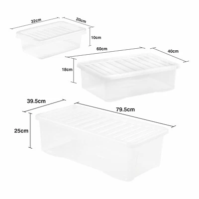 4L/32L/62L CLEAR PLASTIC Storage Box With Lid Stackable Underbed Containers - UK - Image 1 of 4