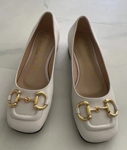 Gucci Italy Auth Women 7B US 37 EU Ivory Leathers Horsebi Shoes - Picture 1 of 11