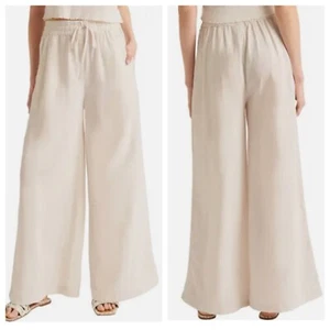 NEW Size Large Splendid Linen Blend Wide Leg Khaki Drawstring Relaxed Pants - Picture 1 of 9