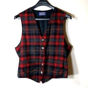 Chaleco Pendleton Vintage Chaleco Para Hombre M/L Rojo Tartán Lana A Cuadros Falta 1 Botón - Imagen 1 de 11