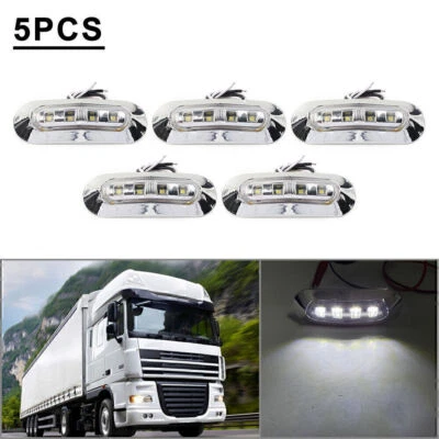 5pcs 4 LED Side Clearance Marker Light For Car Truck Trailer Pickup 12-24V White - Image 1 of 4