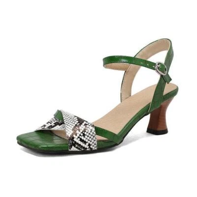 Sandalias informales de verano para mujer de tacón medio punta abierta con tiras de vestir de fiesta zapatos de trabajo Foto 1 de 4