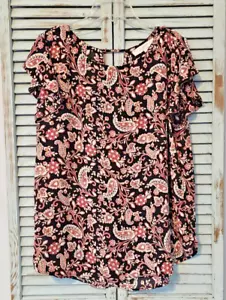 Top LOFT PAISLEY/FLORAL Mujer Grande Negro/Multi Gorra Volantes Manga Acampanada - Imagen 1 de 5