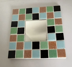 Mosaic Tile Hanging Mirror Small Blue Green Black Brown 15x15cm - Picture 1 of 2