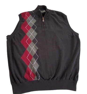 Chaleco Suéter Tejido con Cremallera Argyle Playa Guijarro Negro De Colección Para Hombres XL Foto 1 de 4