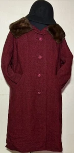 Vintage Coat Rothmoor Scotty dog label women's red fur collar mid-century 1950s - Picture 1 of 16