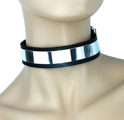 Placa de Metal Liso Cuero Genuino Cuello Punk Gótico Cosplay Deathrock Foto 1 de 2