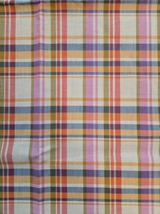Vtg Fabric Cotton Shirting Plaid Pink Green Orange 37x36 In - Bild 1 von 4