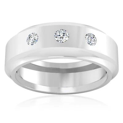 Alianza de boda de diamantes naturales de corte redondo de 0,27 quilates real platino 950 talla 12 Foto 1 de 4