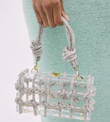 Bolso sin asas de acrílico con cuerda de diamantes de imitación adornado con cristal Foto 1 de 4