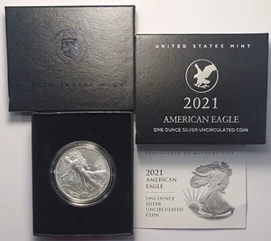 Silver Proof U.S. Mint 2021 American Silver Eagle Dollar Coin, boxed with COA - Picture 1 of 2