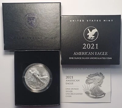 Silver Proof U.S. Mint 2021 American Silver Eagle Dollar Coin, boxed with COA - Image 1 of 2