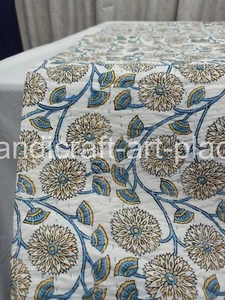Indian Unique Kantha Hand Block Print  Handmade  King Size Bedspread Quilt - Picture 1 of 5