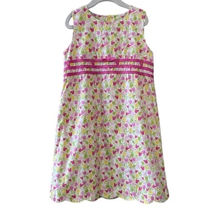 LILLY PULITZER Tulips Dress Girls 7 Scalloped Hem Sleeveless Floral Summer Shift - Picture 1 of 8