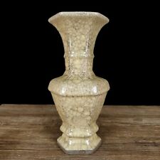 9.6" China Antique Song dynasty Porcelain ge kiln Beige Ice crack six edge vase