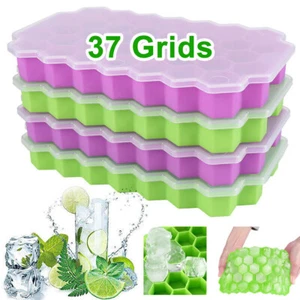 1-2PCS Vassoio per cubetti di ghiaccio in silicone stampi a nido d'ape con coperchio bar cocktail whisky - Foto 1 di 30